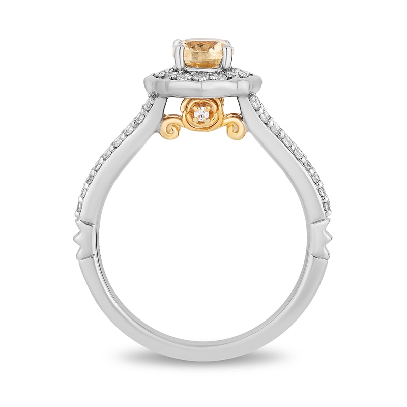 Main Image 3 of Previously Owned - Enchanted Disney Belle Citrine and 1/2 CT. T.W. Diamond Frame Engagement Ring in 14K Two-Tone Gold