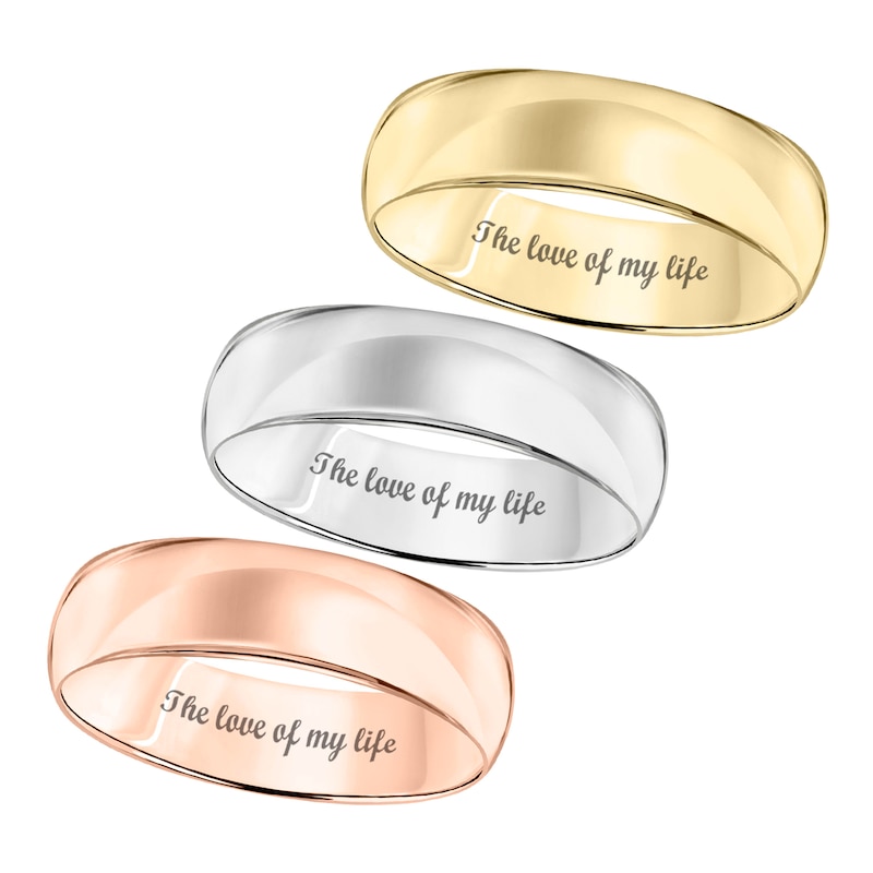 Main Image 2 of Previously Owned - 6.0mm Engravable Low Dome Comfort Fit Wedding Band in 10K White, Yellow or Rose Gold (1 Line)