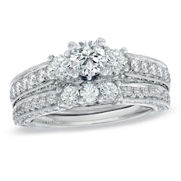 Previously Owned - Vera Wang Love Collection 2 CT. T.W. Diamond Three Stone Bridal Set in 14K White Gold