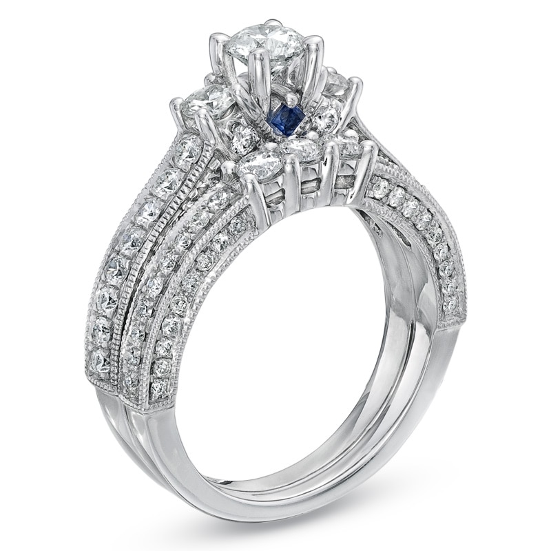 Previously Owned - Vera Wang Love Collection 2 CT. T.W. Diamond Three Stone Bridal Set in 14K White Gold
