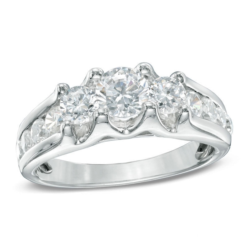 Main Image 1 of Previously Owned - 1-1/2 CT. T.W. Diamond Past Present Future® Engagement Ring in 14K White Gold