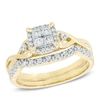 Thumbnail Image 0 of Previously Owned - 1/3 CT. T.W. Quad Diamond Frame Twist Shank Bridal Set in 10K Gold