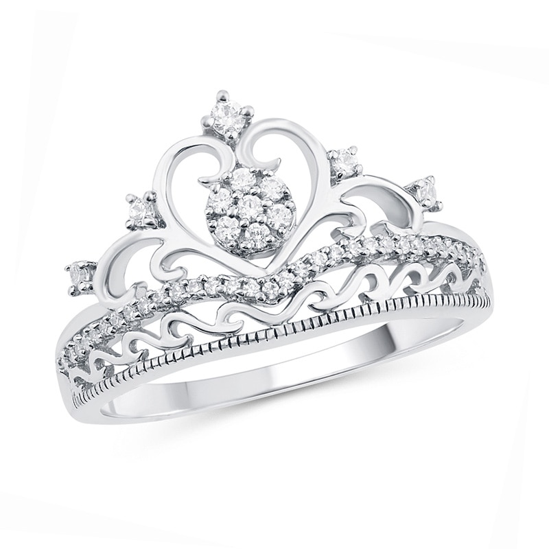 Previously Owned - 1/5 CT. T.W. Composite Diamond Heart Crown Ring in 10K White Gold