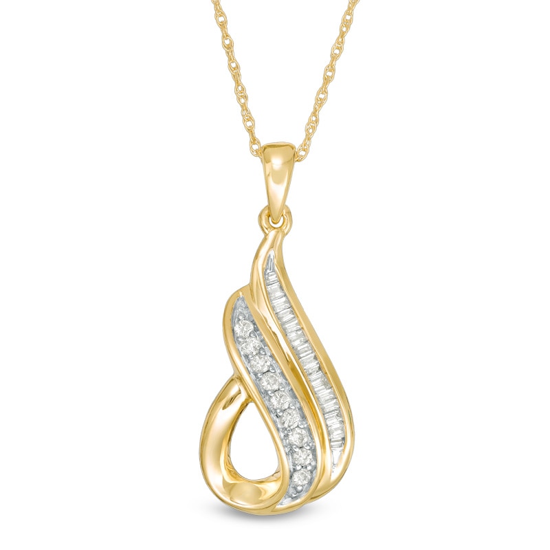 Main Image 1 of Previously Owned - 1/5 CT. T.W. Baguette and Round Diamond Teardrop Pendant in 10K Gold