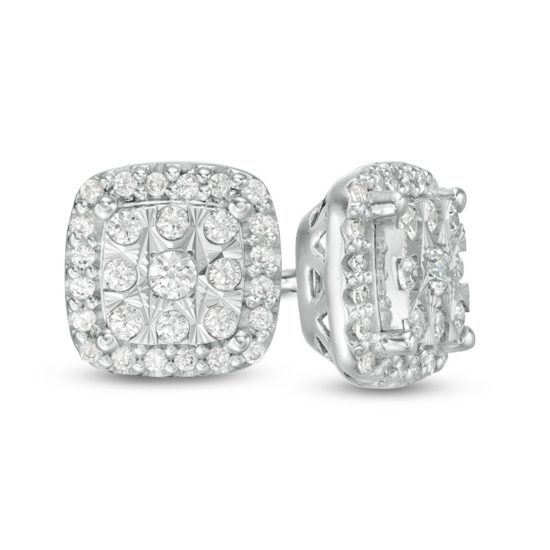 Main Image 1 of Previously Owned - 1/4 CT. T.W. Cushion-Shaped Multi-Diamond Cushion Frame Stud Earrings in 10K White Gold