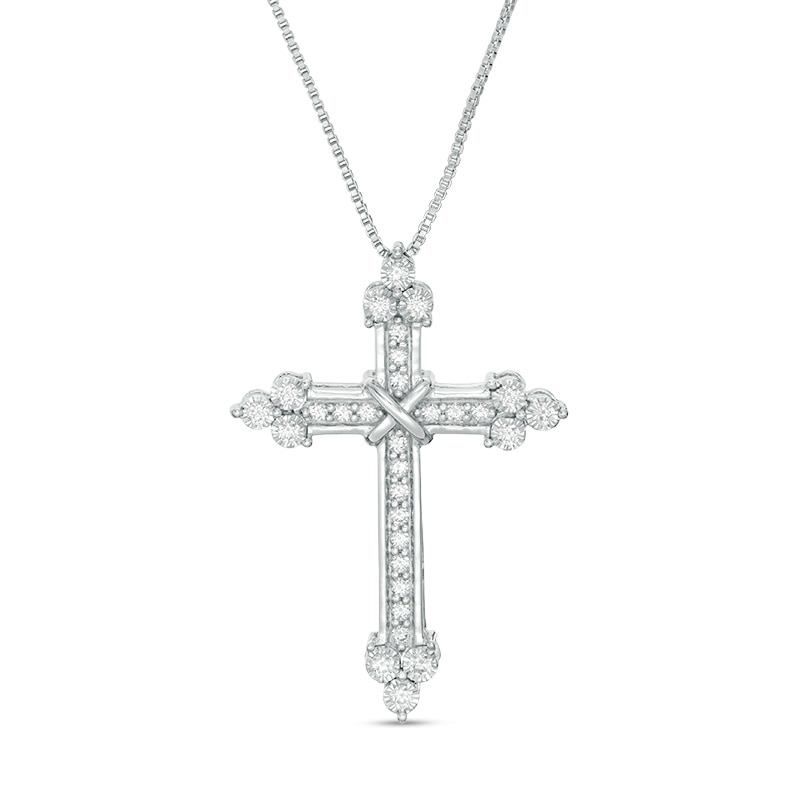 Main Image 1 of Previously Owned - 3/8 CT. T.W. Diamond Flared Cross Pendant in 10K White Gold