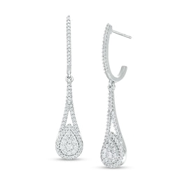Previously Owned - 1/2 CT. T.W. Multi-Diamond Teardrop-Shaped Frame Drop Frame Earrings in 10K White Gold