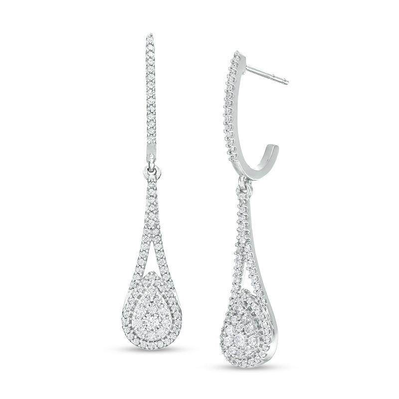 Main Image 1 of Previously Owned - 1/2 CT. T.W. Multi-Diamond Teardrop-Shaped Frame Drop Frame Earrings in 10K White Gold