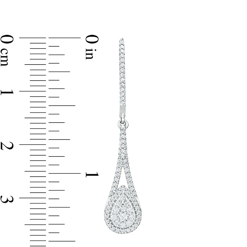 Main Image 3 of Previously Owned - 1/2 CT. T.W. Multi-Diamond Teardrop-Shaped Frame Drop Frame Earrings in 10K White Gold