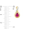 Thumbnail Image 3 of Previously Owned - Pear-Shaped Lab-Created Ruby and 1/20 CT. T.W. Diamond Cascading Teardrop Earrings in 10K Gold