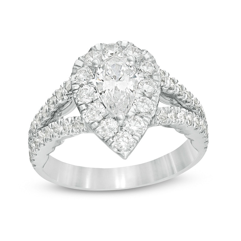 2ct. Pear cut Natural Diamond Tiered Double Halo Split Pave Diamond  Engagement Ring (GIA Certified)