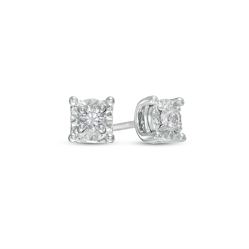 Previously Owned - 1/10 CT. T.W. Diamond Solitaire Cushion-Shaped Stud Earrings in Sterling Silver (J/I3)