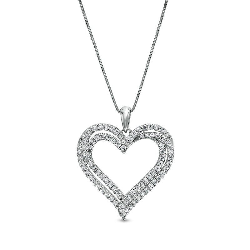 Main Image 1 of Previously Owned - 1 CT. T.W. Diamond Double Row Heart Pendant in 10K White Gold