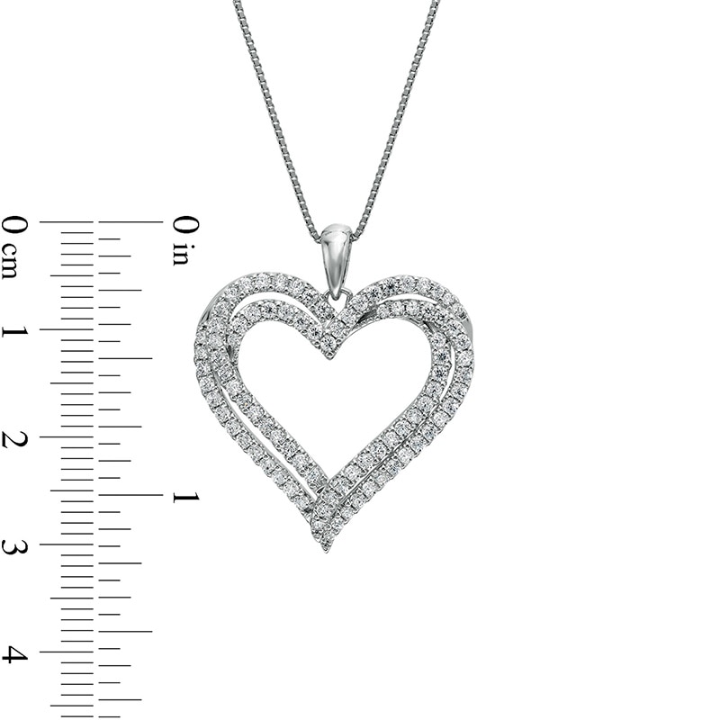 Main Image 3 of Previously Owned - 1 CT. T.W. Diamond Double Row Heart Pendant in 10K White Gold