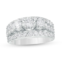 Previously Owned - 2 CT. T.W. Diamond Past Present Future® Multi-Row Engagement Ring in 14K White Gold (I/I2)