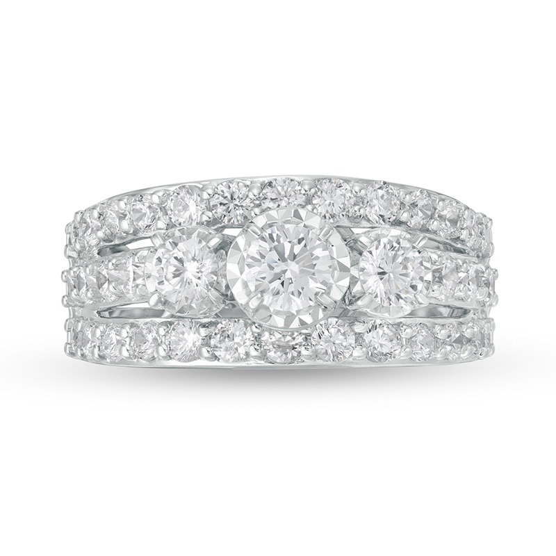 Main Image 4 of Previously Owned - 2 CT. T.W. Diamond Past Present Future® Multi-Row Engagement Ring in 14K White Gold (I/I2)