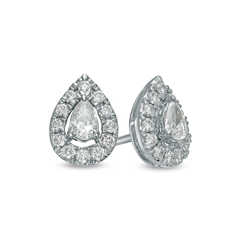 Previously Owned - 1/2 CT. T.W. Pear-Shaped Diamond Frame Stud Earrings in 10K White Gold