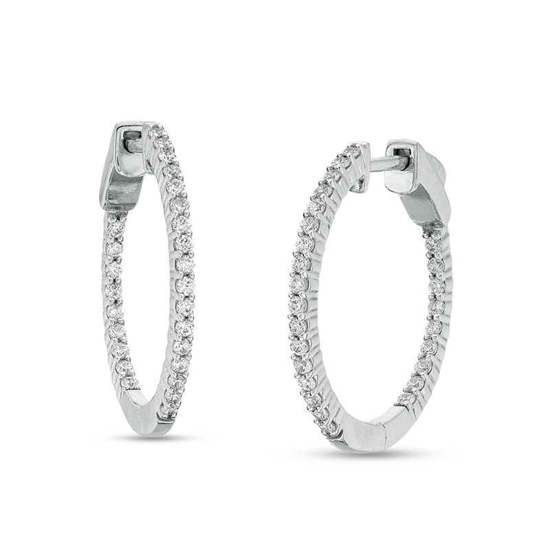 Previously Owned - 1/2 CT. T.W. Diamond Inside-Out Hoop Earrings in 10K White Gold