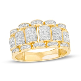 Previously Owned - Men's 1/2 CT. T.W. Diamond Scalloped Edge Triple Row Band in 10K Gold