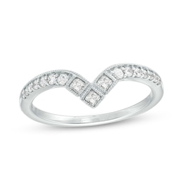 Previously Owned - 1/4 CT. T.W. Princess-Cut and Round Diamond Contour Anniversary Band in 14K White Gold