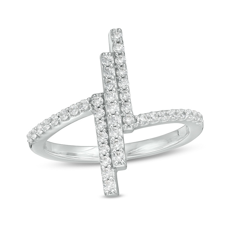 Previously Owned - 3/8 CT. T.W.  Lab-Created Diamond Triple Vertical Bar Ring in 14K White Gold (F/SI2)