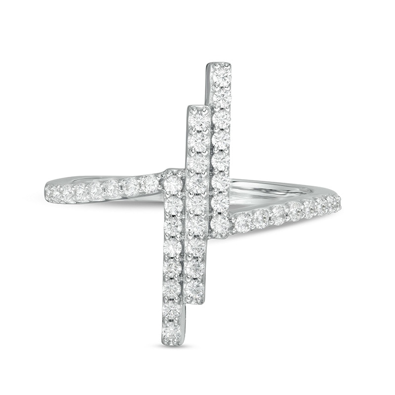 Previously Owned - 3/8 CT. T.W.  Lab-Created Diamond Triple Vertical Bar Ring in 14K White Gold (F/SI2)