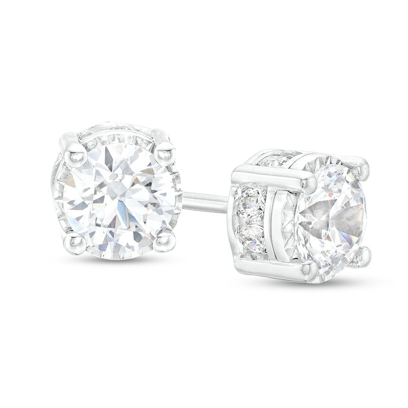 Main Image 1 of Previously Owned - 2 CT. T.W.  Lab-Created Diamond Solitaire Hidden Frame Stud Earrings in 10K White Gold (I/I1)