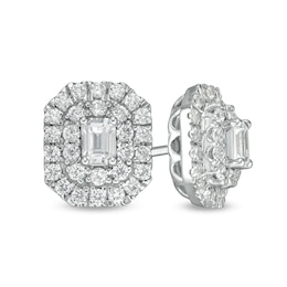 Previously Owned - 1 CT. T.W.  Emerald-Cut Lab-Created Diamond Octagonal Double Frame Stud Earrings in 14K White Gold
