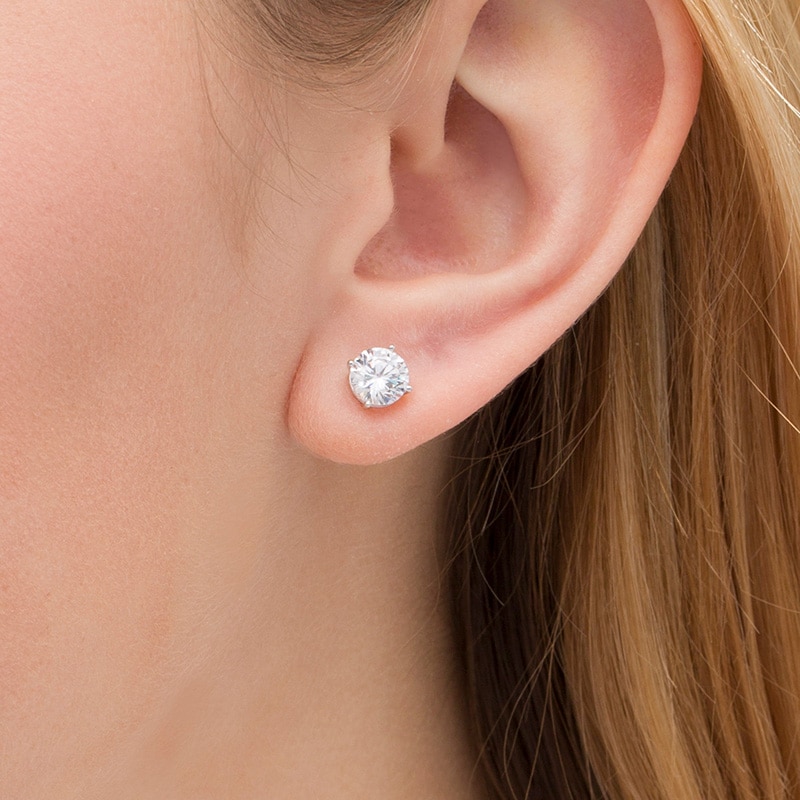 Main Image 2 of Previously Owned - 2 CT. T.W.  Lab-Created Diamond Solitaire Stud Earrings in 14K White Gold (F/SI2)