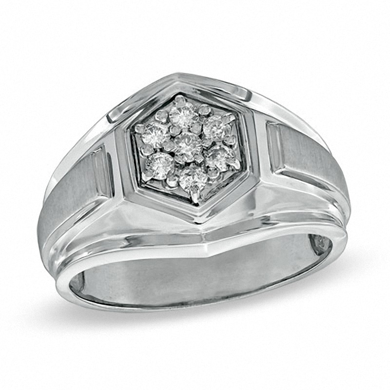 Previously Owned - Men's 1/4 CT. T.W. Hexagonal Multi-Diamond Ring in 14K White Gold