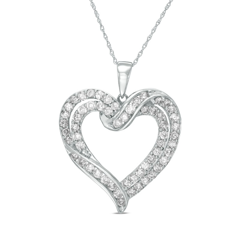 Main Image 1 of Previously Owned - 2 CT. T.W. Diamond Crossover Heart Pendant in 10K White Gold