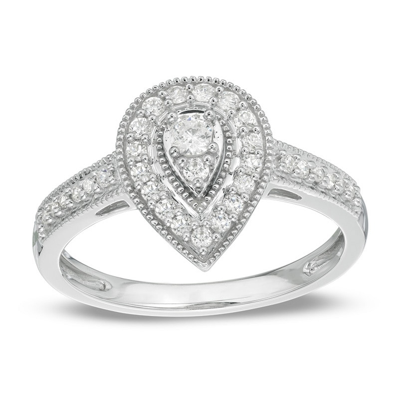 Previously Owned - 1/3 CT. T.W. Diamond Teardrop-Shaped Frame Vintage-Style Engagement Ring in 10K White Gold