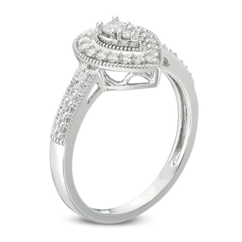 Previously Owned - 1/3 CT. T.W. Diamond Teardrop-Shaped Frame Vintage-Style Engagement Ring in 10K White Gold