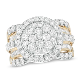 Previously Owned - 2 CT. T.W. Composite Diamond Double Frame Multi-Row Ring in 10K Gold