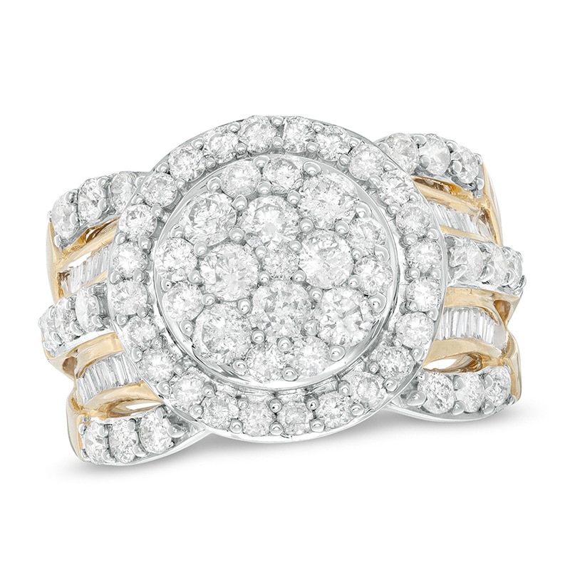 Main Image 1 of Previously Owned - 2 CT. T.W. Composite Diamond Double Frame Multi-Row Ring in 10K Gold