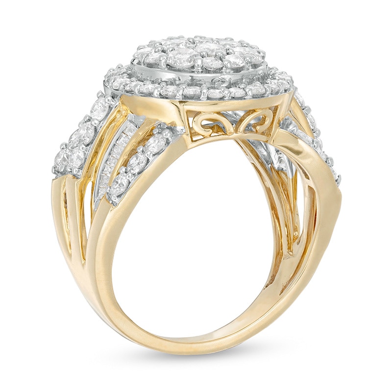 Main Image 2 of Previously Owned - 2 CT. T.W. Composite Diamond Double Frame Multi-Row Ring in 10K Gold