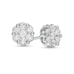 Previously Owned - 1 CT. T.W. Multi-Diamond Floral Stud Earrings in 10K White Gold