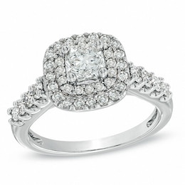 Previously Owned - 1-1/2 CT. T.W.  Cushion-Cut Diamond Frame Engagement Ring in 14K White Gold (I/I1)