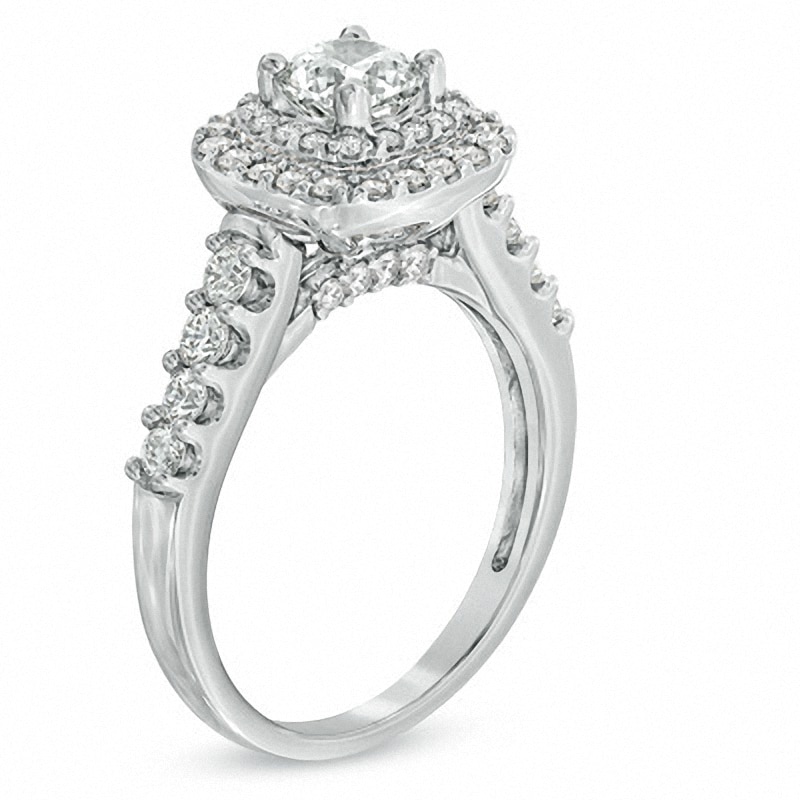 Previously Owned - 1-1/2 CT. T.W.  Cushion-Cut Diamond Frame Engagement Ring in 14K White Gold (I/I1)