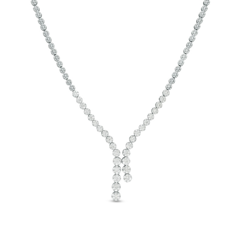 Main Image 1 of Previously Owned - 3 CT. T.W. Diamond Avalanche Staggered Drop Necklace in 14K White Gold - 19.5&quot;