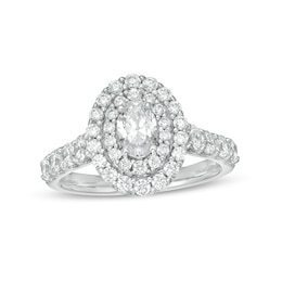 Previously Owned - 1-1/2 CT. T.W.  Oval Lab-Created Diamond Double Frame Engagement Ring in 14K White Gold (F/VS2)