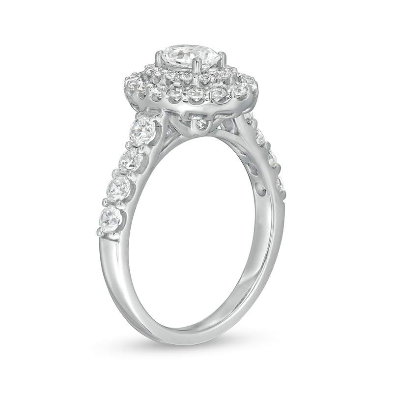 Main Image 3 of Previously Owned - 1-1/2 CT. T.W.  Oval Lab-Created Diamond Double Frame Engagement Ring in 14K White Gold (F/VS2)