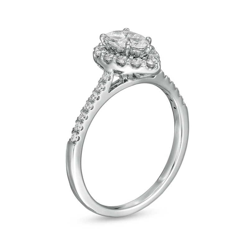 Main Image 3 of Previously Owned - 3/4 CT. T.W. Composite Pear-Shaped Diamond Frame Engagement Ring in 10K White Gold