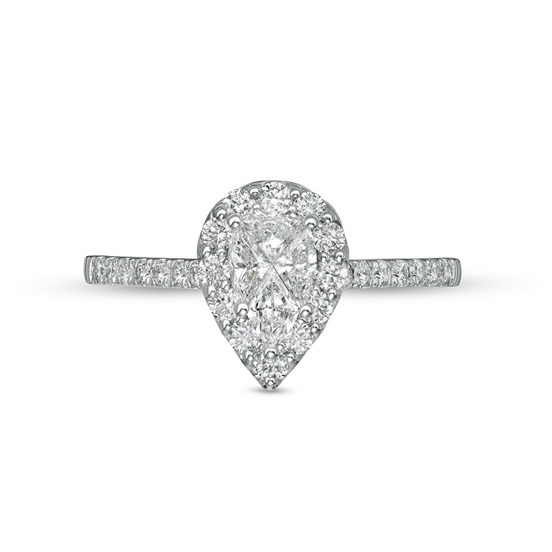 Main Image 4 of Previously Owned - 3/4 CT. T.W. Composite Pear-Shaped Diamond Frame Engagement Ring in 10K White Gold