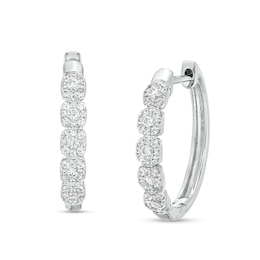 Previously Owned - 1/2 CT. T.W. Cushion-Shaped Multi-Diamond Oval Hoop Earrings in 10K White Gold