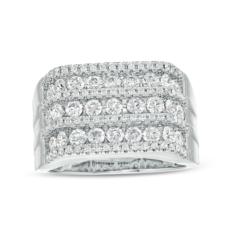 Previously Owned - Men's 2 CT. T.W. Diamond Multi-Row Rectangle-Top Ring in 10K White Gold