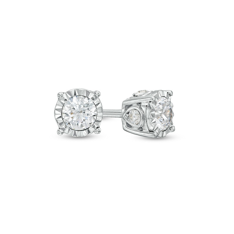 Main Image 1 of Previously Owned - 1/2 CT. T.W. Diamond Solitaire Stud Earrings in 10K White Gold (J/I3)