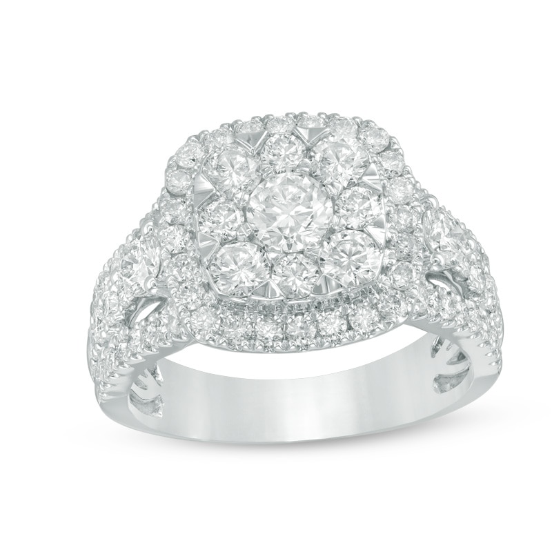 Previously Owned - 2 CT. T.W. Composite Diamond Cushion Frame Engagement Ring in 14K White Gold