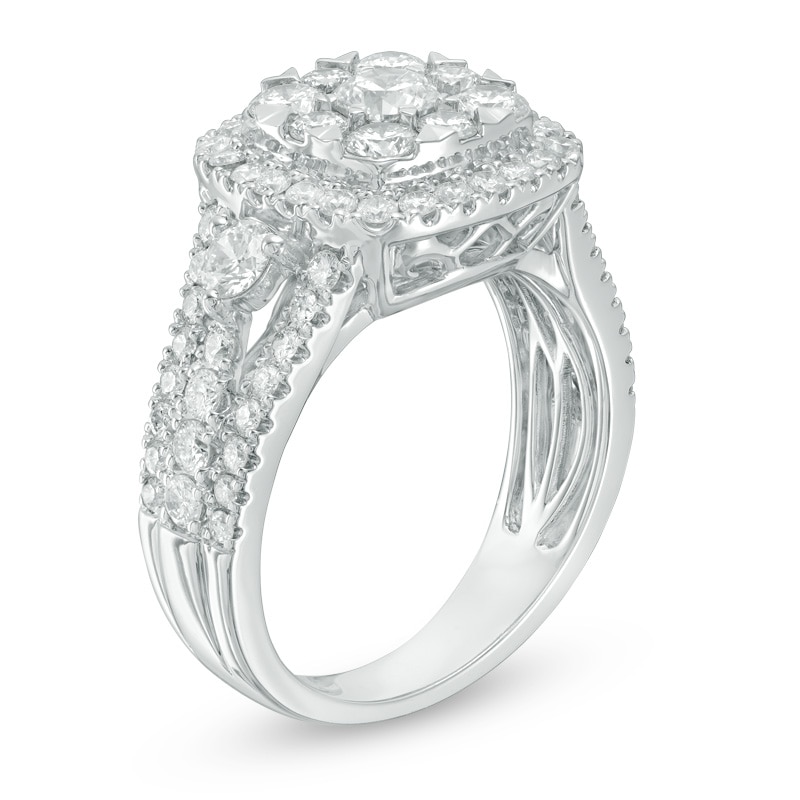 Previously Owned - 2 CT. T.W. Composite Diamond Cushion Frame Engagement Ring in 14K White Gold
