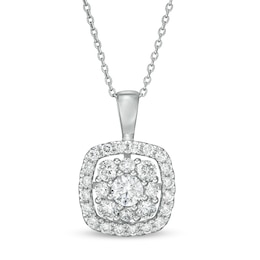 Previously Owned - 1 CT. T.W.  Lab-Created Diamond Cushion Frame Pendant in 14K White Gold (F/SI2)